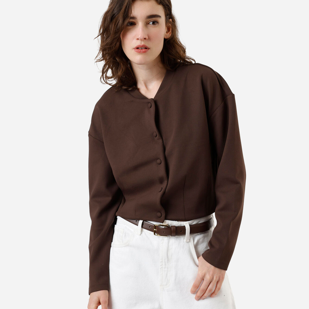 Jaqueta bomber cropped feminina canelada marrom