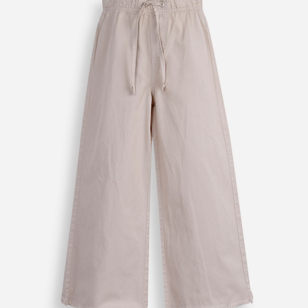 Calça infantil wide leg cós elástico bege