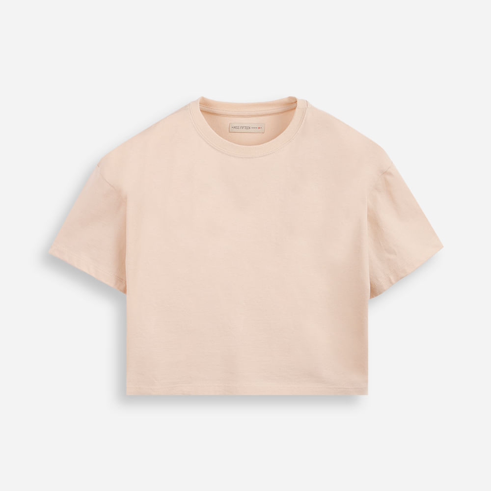 Camisetainfantil boxy cropped lisa bege