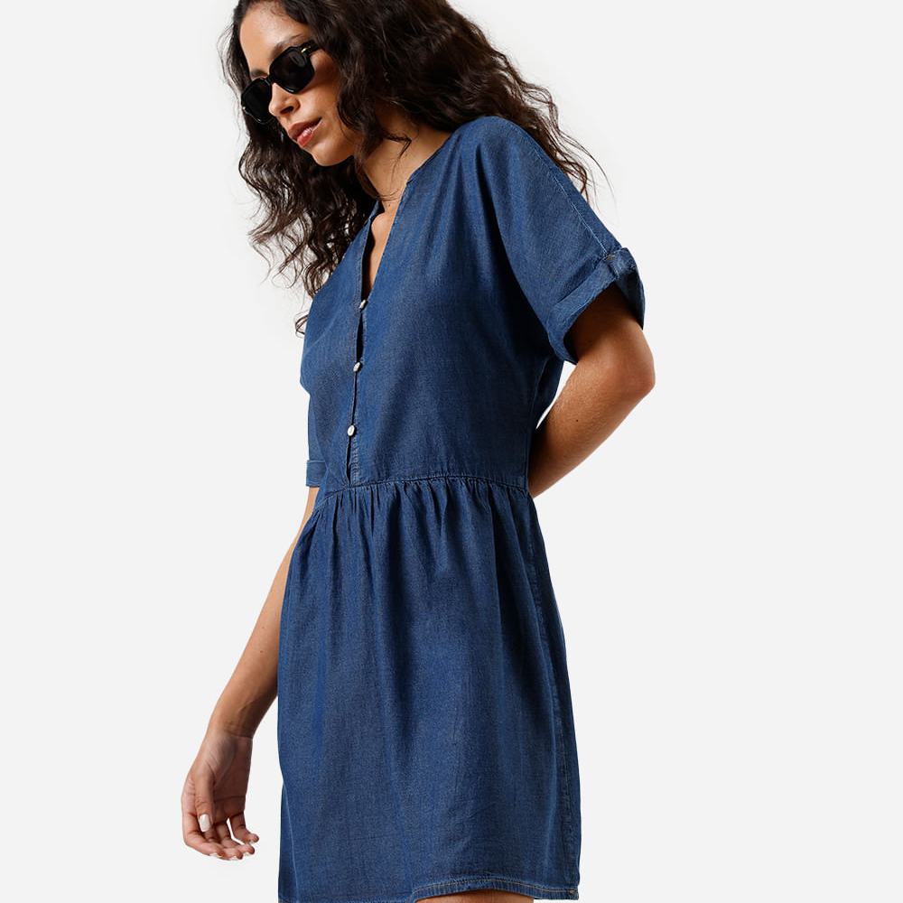 Vestido curto feminino jeans decote v azul Vestido curto feminino jeans decote v azul