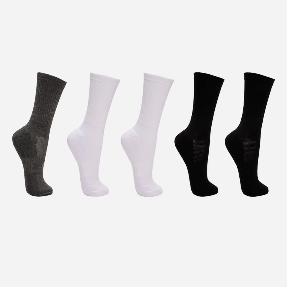 Kit de 5 meias cano longo esportivas caneladas colorido