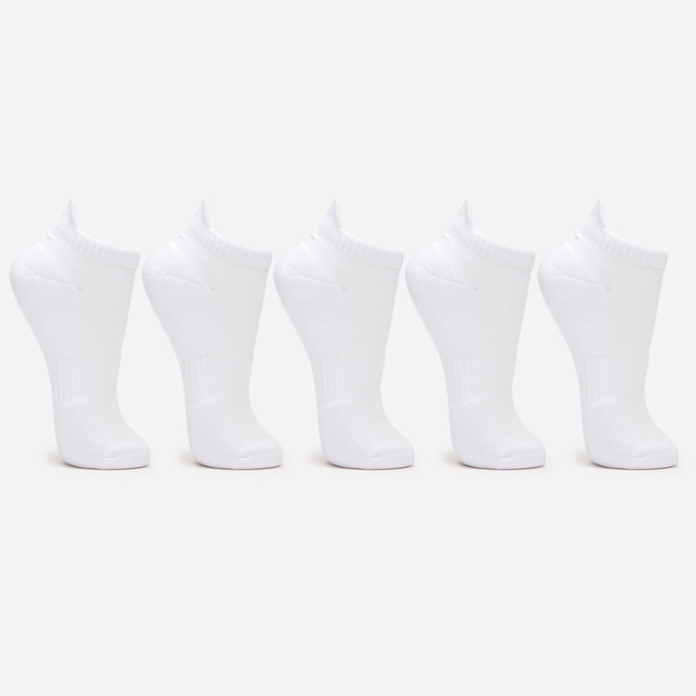 Kit de 5 meias esportivasf emininas cano curto branco