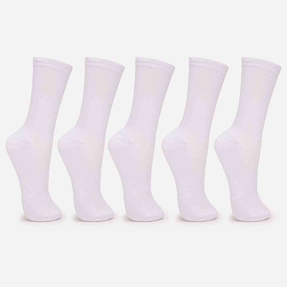 Kit de 5 meias cano longo esportivo branco Kit de 5 meias cano longo esportivo branco