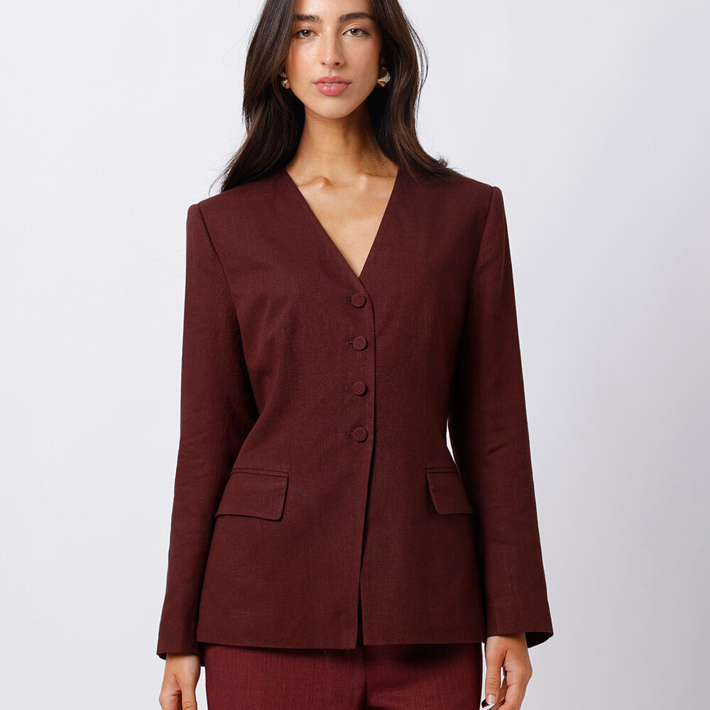 Blazer de alfaiataria feminino com linho mindset vinho Blazer de alfaiataria feminino com linho mindset vinho