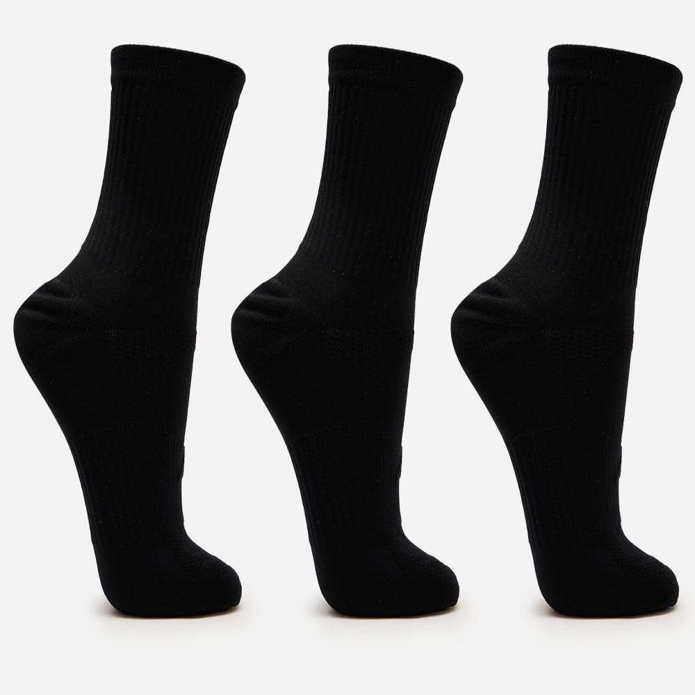 Kit de 3 meias masculinas cano alto esportiva preta Kit de 3 meias masculinas cano alto esportiva preta
