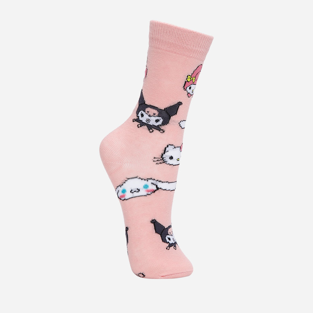 Meia cano alto infantil hello kitty colorido