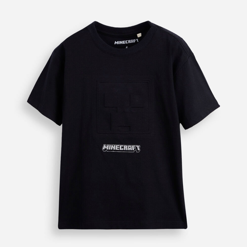 Camiseta infantil de algodão manga curta minecraft preta