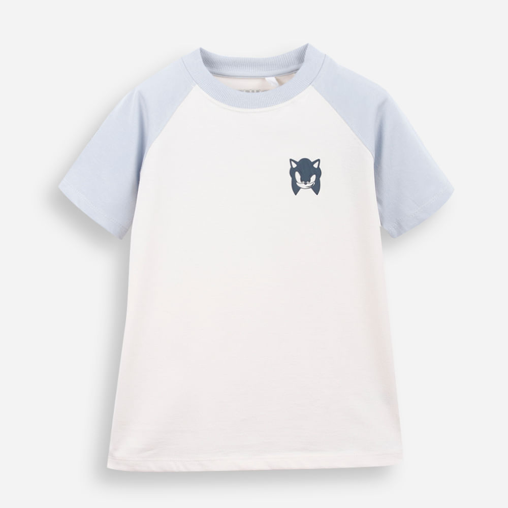 Camiseta raglan infantil de algodão sonic azul