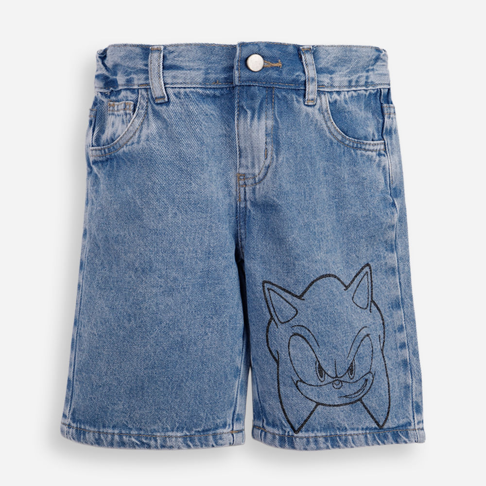 Bermuda infantil jeans sonic cós elástico azul Bermuda infantil jeans sonic cós elástico azul