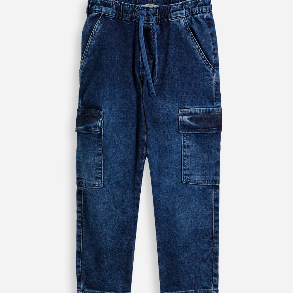Calça cargo infantil de algodão azul Calça cargo infantil de algodão azul