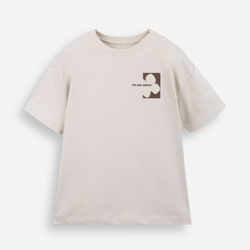 Camiseta infantil de algodão trevo bege Camiseta infantil de algodão trevo bege