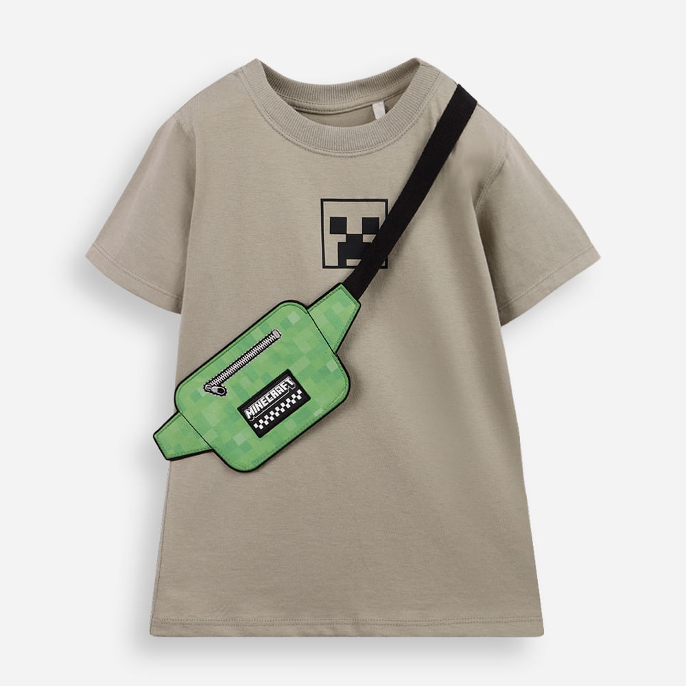 Camiseta infantil minecraft com brinde pochete verde Camiseta infantil minecraft com brinde pochete verde