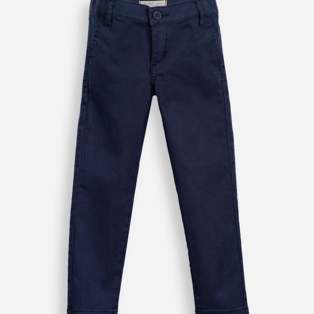 Calça slim chino infantil de sarja azul Calça slim chino infantil de sarja azul