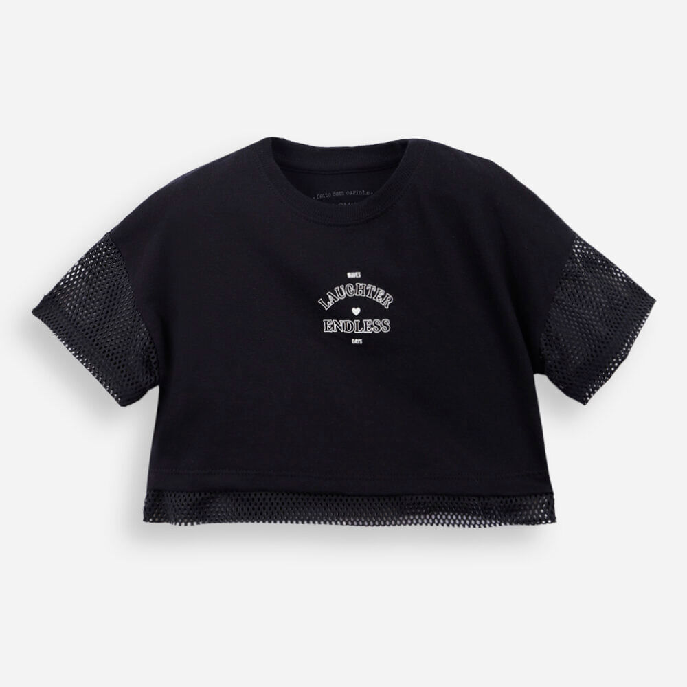 Blusa infantil tela mangas curtas preta Blusa infantil tela mangas curtas preta