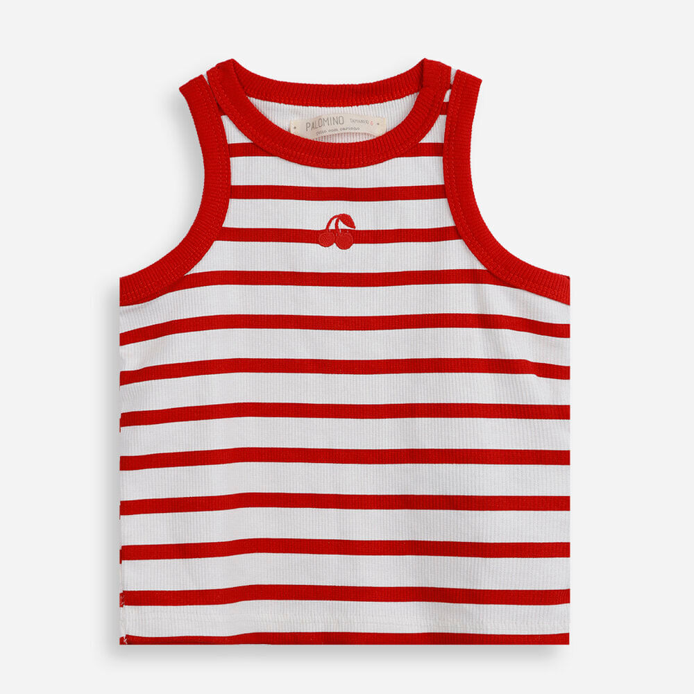 Regata infantil de algodão canelada listrada vermelho Regata infantil de algodão canelada listrada vermelho