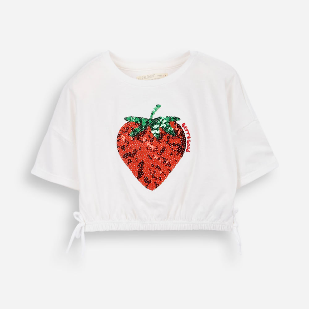 Blusa infantil de algodão bordado paetê off white