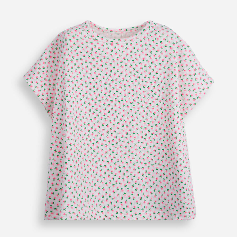 Camiseta infantil canelada floral off white Camiseta infantil canelada floral off white