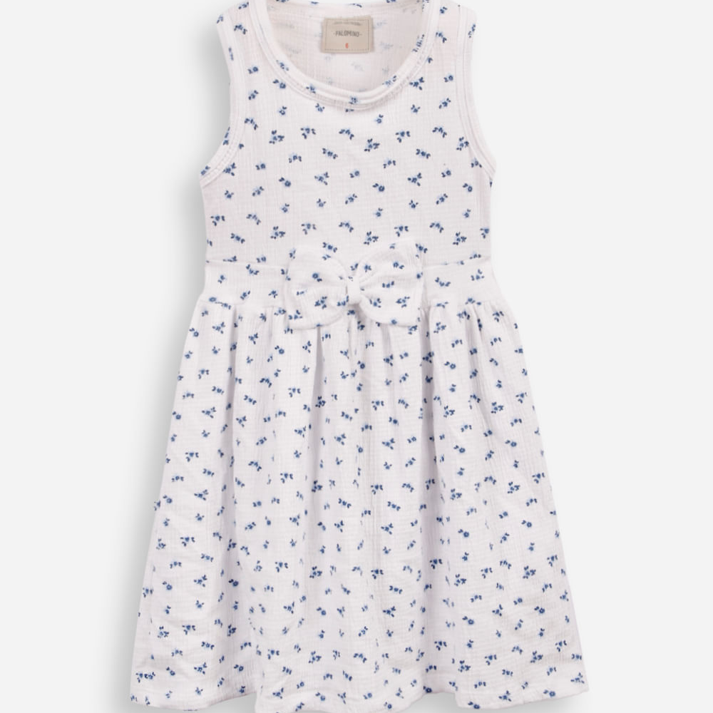 Vestido infantil de algodão com laço floral texturizado colorido Vestido infantil de algodão com laço floral texturizado colorido