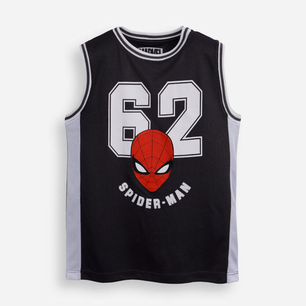 Regata infantil com recorte homem aranha cinza Regata infantil com recorte homem aranha cinza