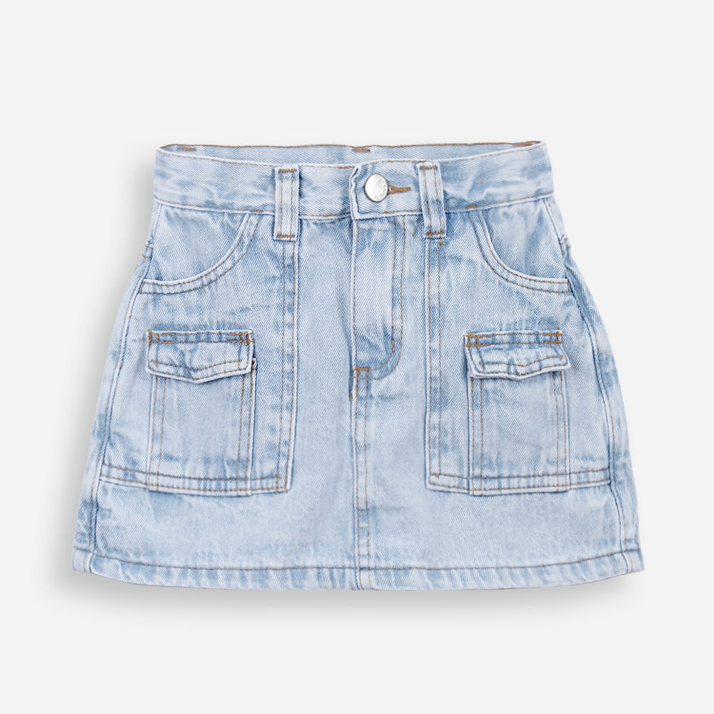 Short saia infantil jeans com bolsos cargo azul Short saia infantil jeans com bolsos cargo azul