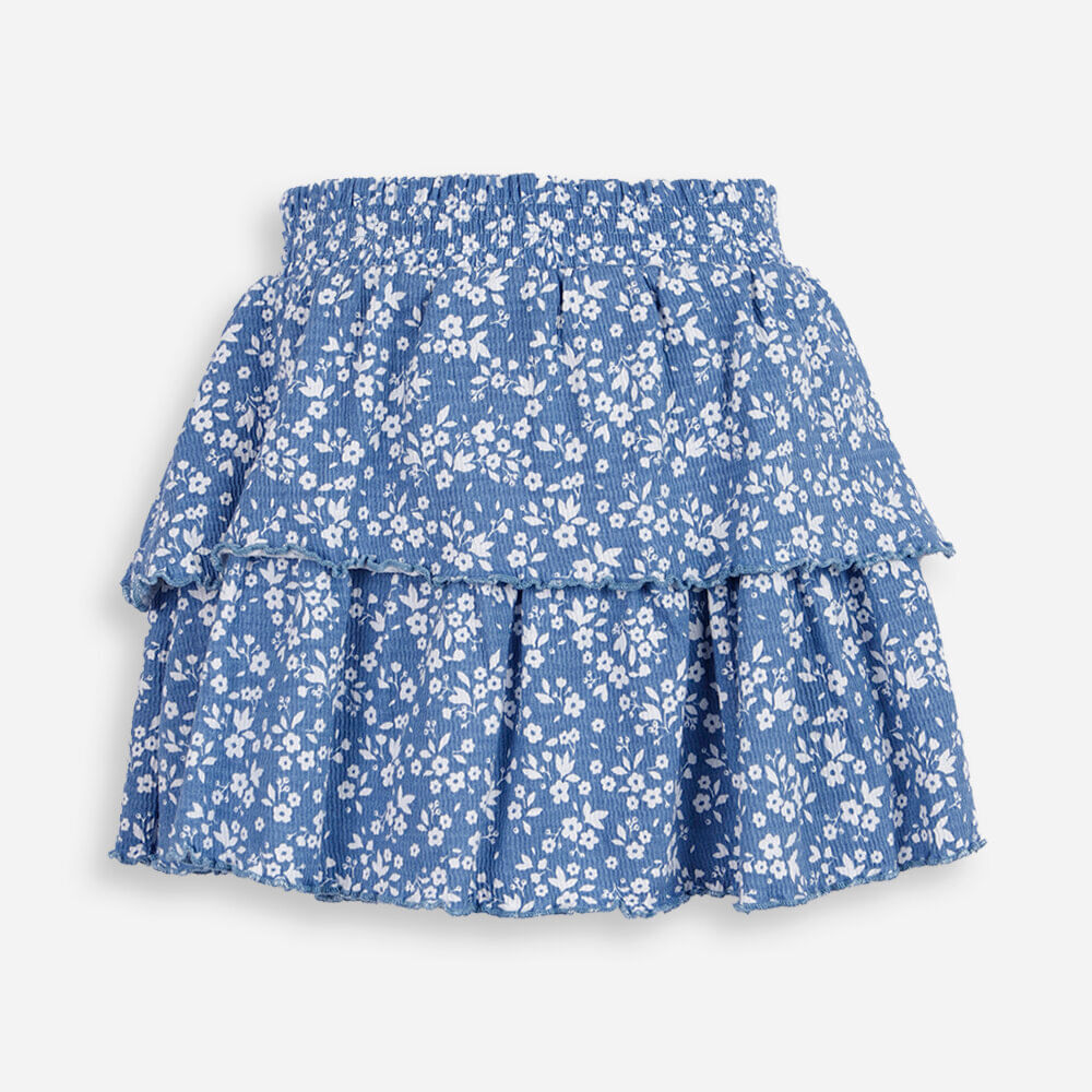 Saia infantil de algodão com babados floral azul