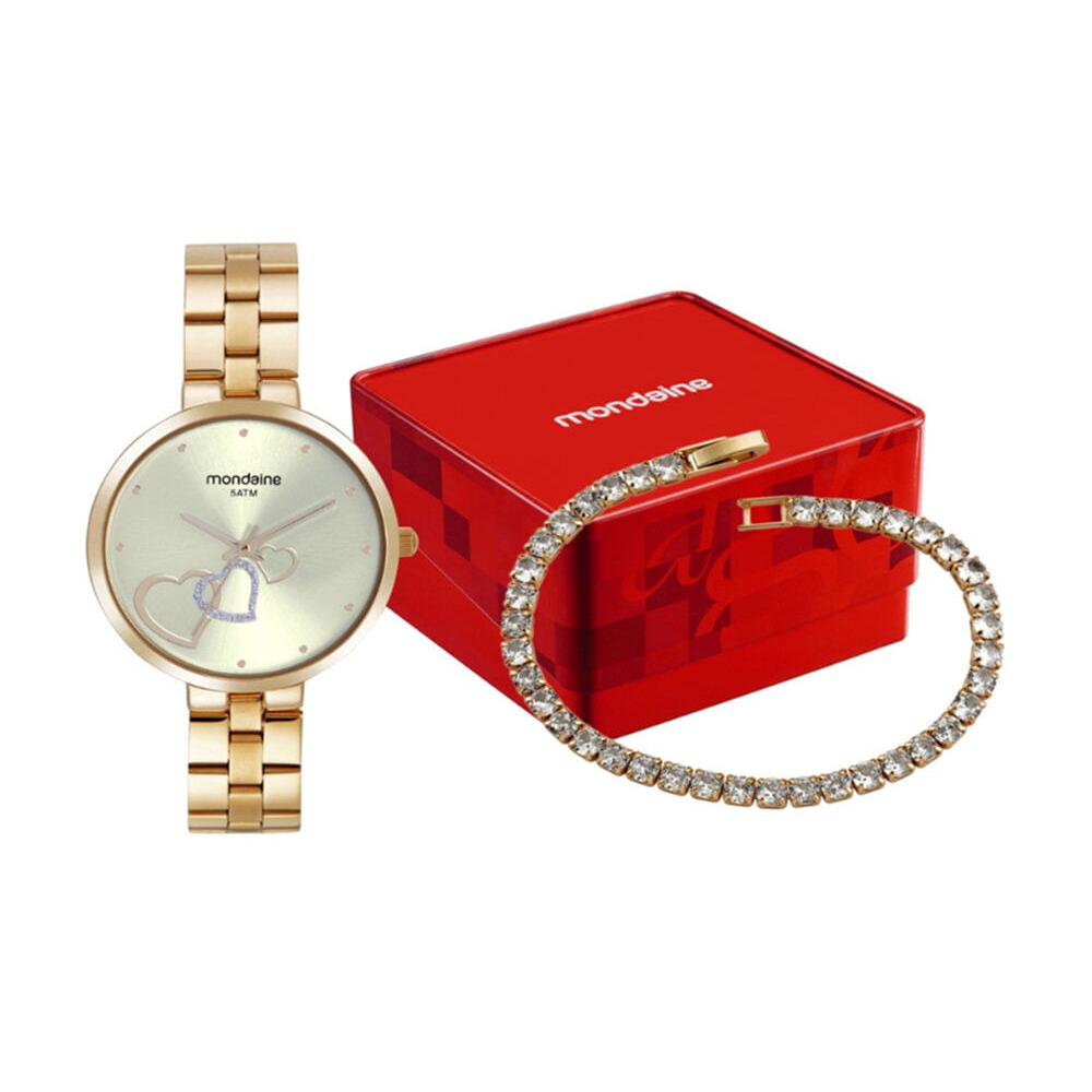 Kit relógio feminino mondaine analógico 32712lpmkde1k2 dourado Kit relógio feminino mondaine analógico 32712lpmkde1k2 dourado