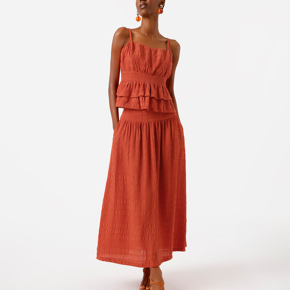 Saia midi feminina texturizada laranja Saia midi feminina texturizada laranja