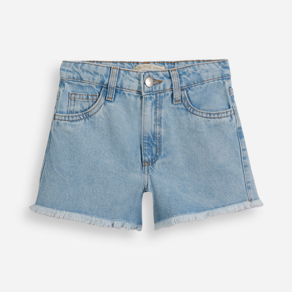 Short infantil jeans com barra desfiada azul Short infantil jeans com barra desfiada azul