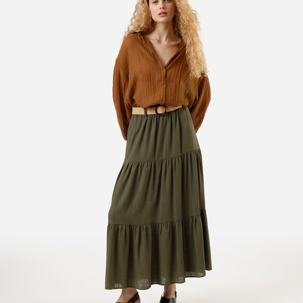 Saia feminina midi marias com cinto verde Saia feminina midi marias com cinto verde