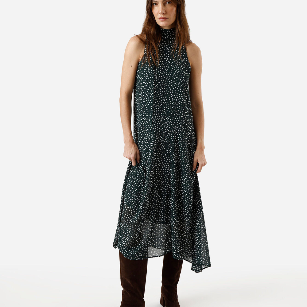 Vestido midi feminino halterneck poá verde Vestido midi feminino halterneck poá verde