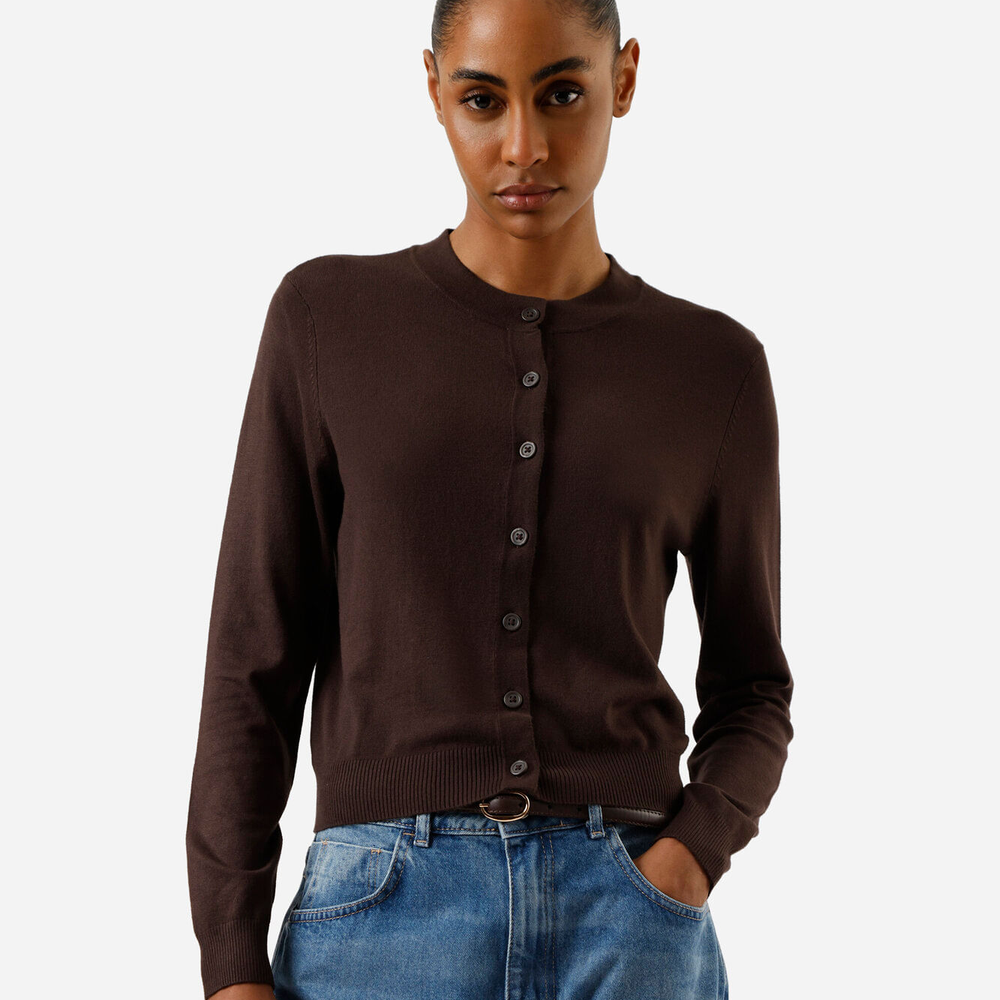 Cardigan cropped feminino de tricot marrom Cardigan cropped feminino de tricot marrom