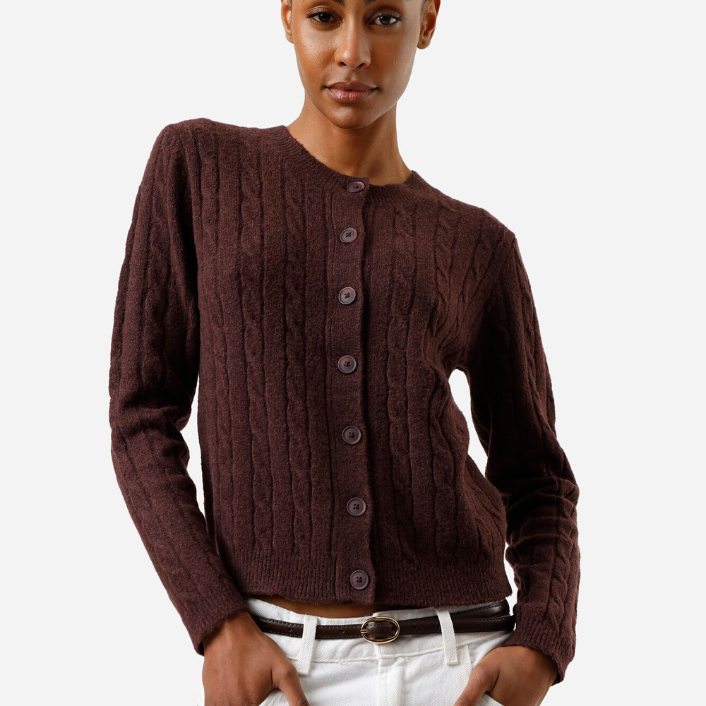 Cardigan feminino de tricot texturizado vinho Cardigan feminino de tricot texturizado vinho
