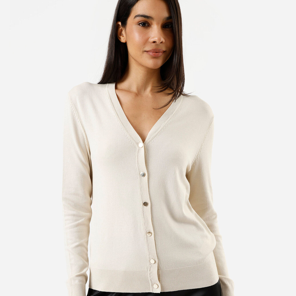 Cardigan feminino de tricot decote v bege Cardigan feminino de tricot decote v bege