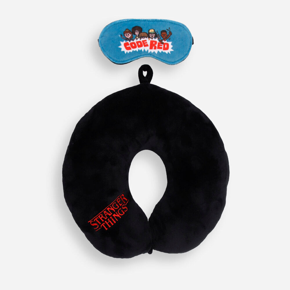 Apoio de pescoço com máscara de dormir stranger things preto Apoio de pescoço com máscara de dormir stranger things preto
