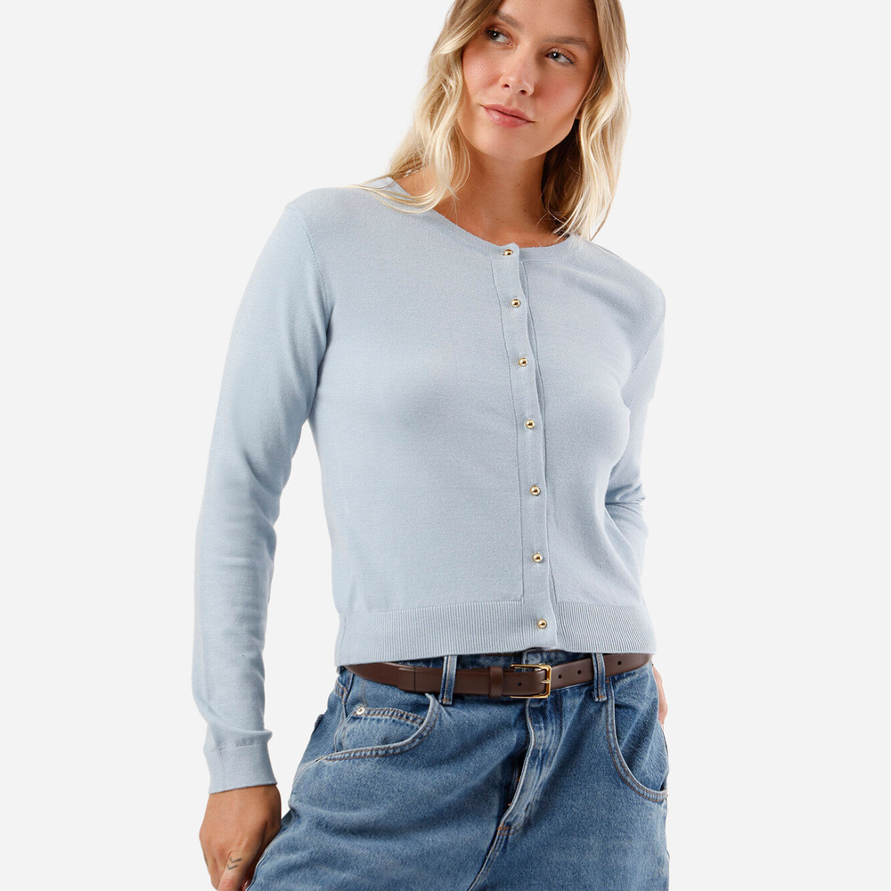 Cardigan feminino de tricot azul Cardigan feminino de tricot azul