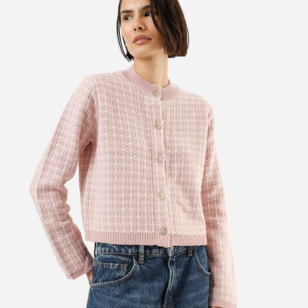 Casaco feminino de tweed xadrez rosa Casaco feminino de tweed xadrez rosa