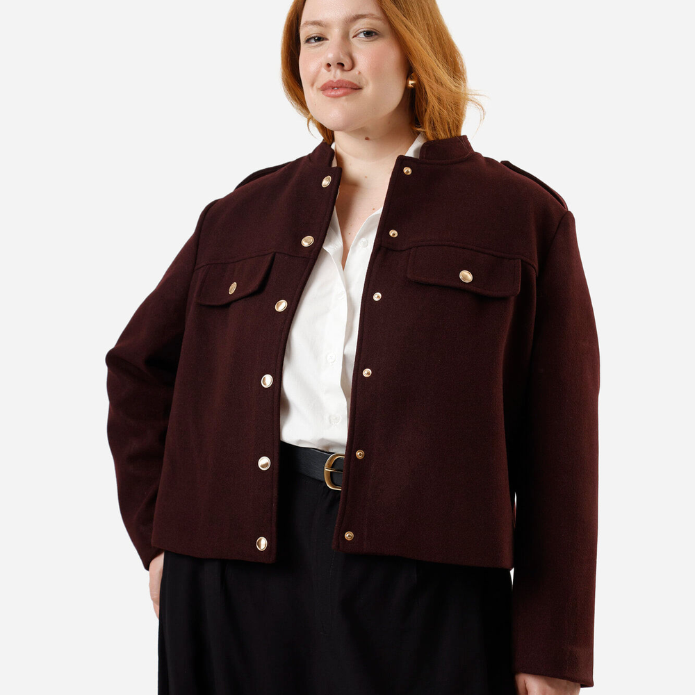 Casaco feminino texturizado plus size vinho Casaco feminino texturizado plus size vinho