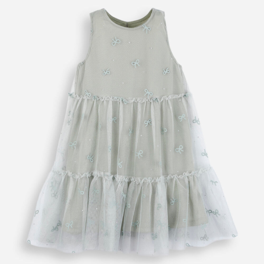 Vestido midi infantil de tule lacinho verde