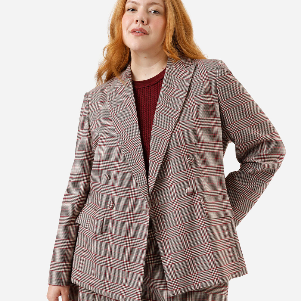 Blazer de alfaiataria feminino xadrez plus size vinho Blazer de alfaiataria feminino xadrez plus size vinho