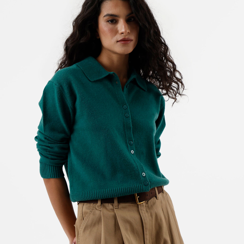 Cardigan feminino de tricot verde Cardigan feminino de tricot verde