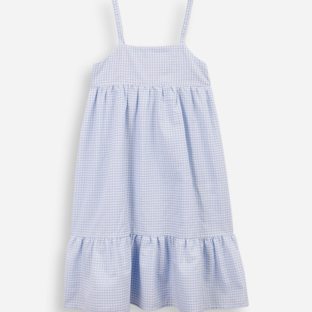 Vestido infantil de algodão com recorte xadrez azul Vestido infantil de algodão com recorte xadrez azul