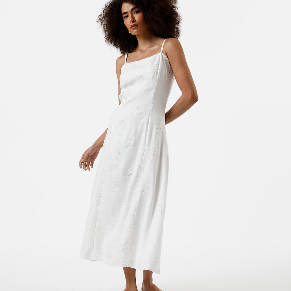 Vestido midi feminino com bordado off white Vestido midi feminino com bordado off white