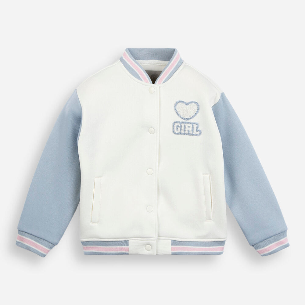 Jaqueta bomber college infantil de moletom com bordado off white Jaqueta bomber college infantil de moletom com bordado off white
