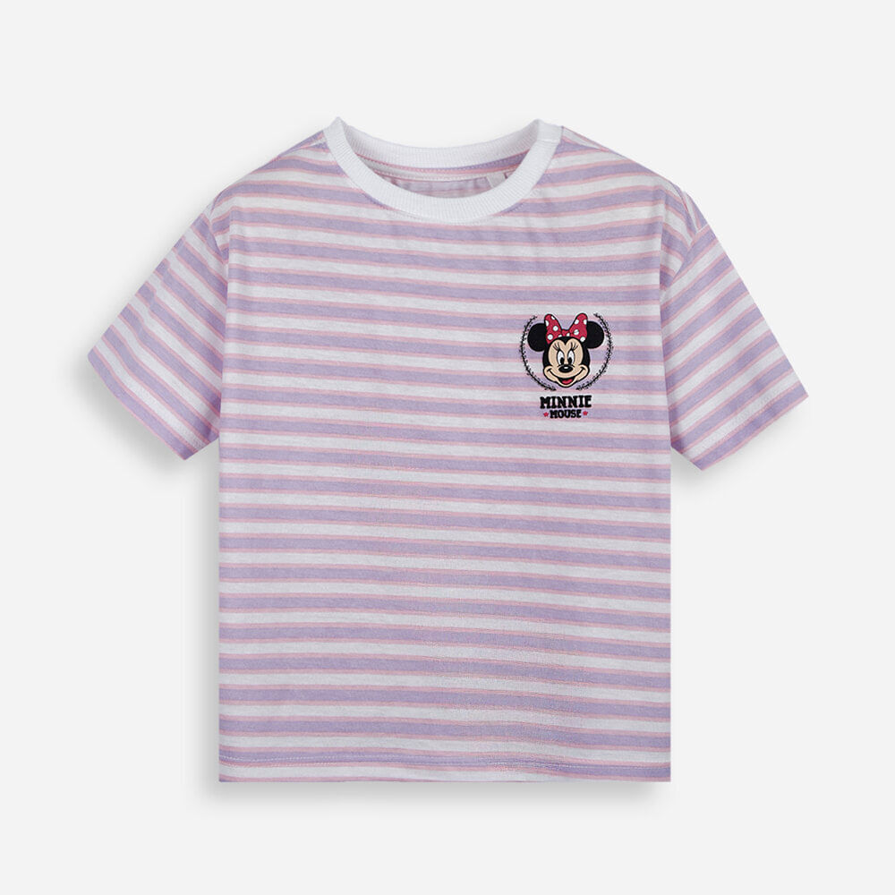 Camiseta infantil de algodão listrada minnie colorido