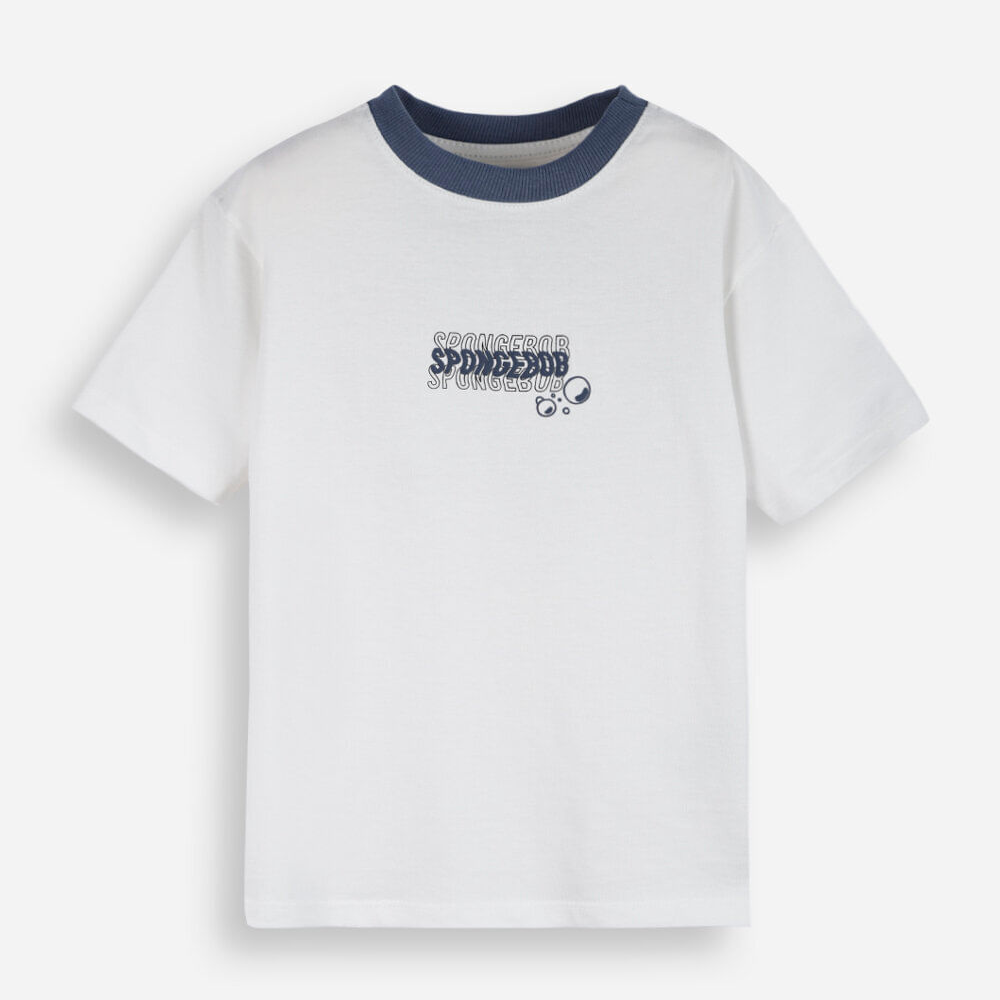 Camiseta infantil de algodão bob esponja off white
