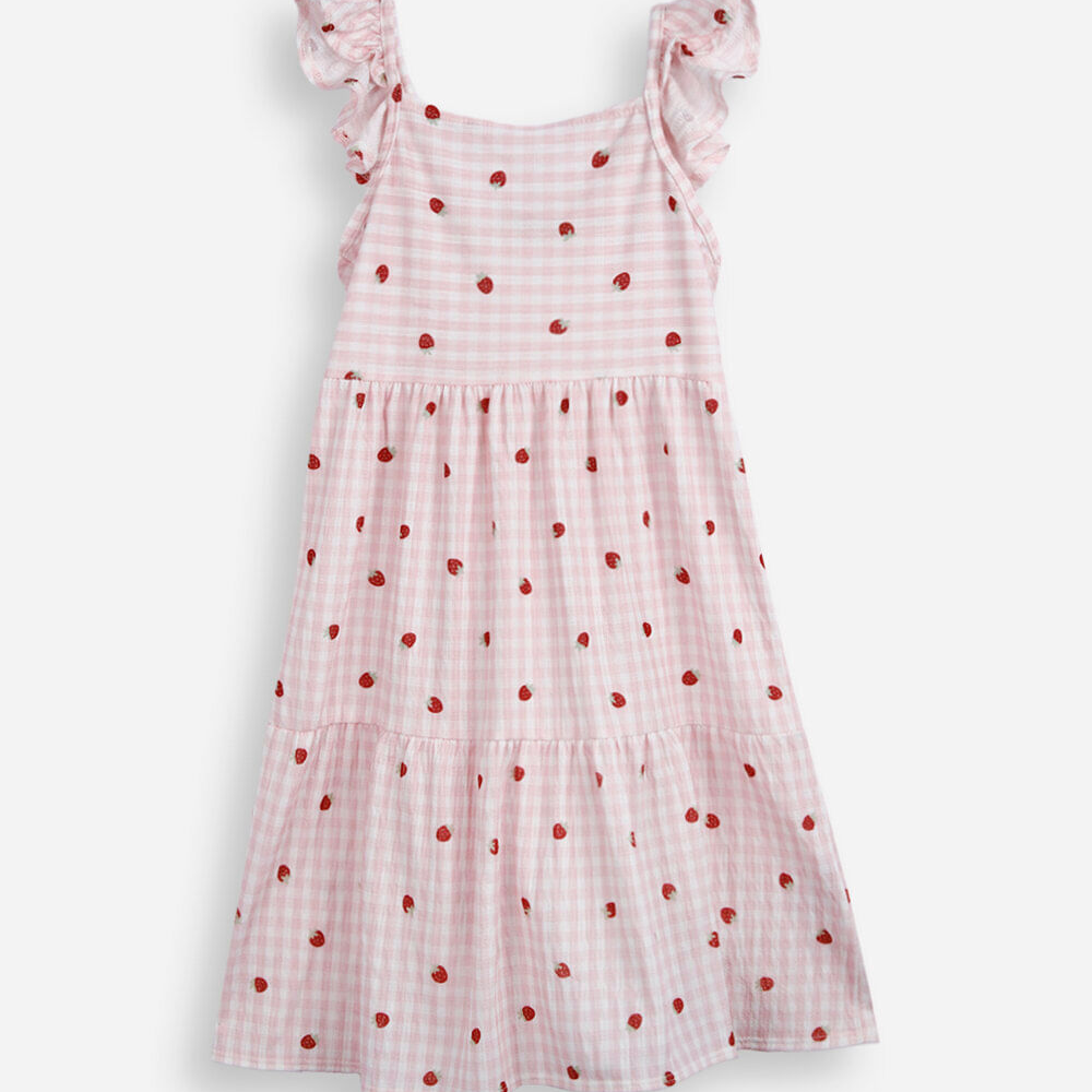 Vestido infantil com recorte xadrez colorido