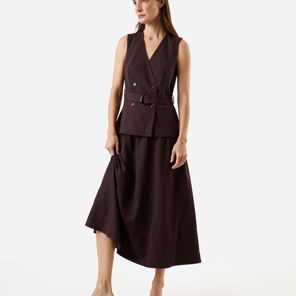 Vestido midi feminino colete com cinto marrom Vestido midi feminino colete com cinto marrom