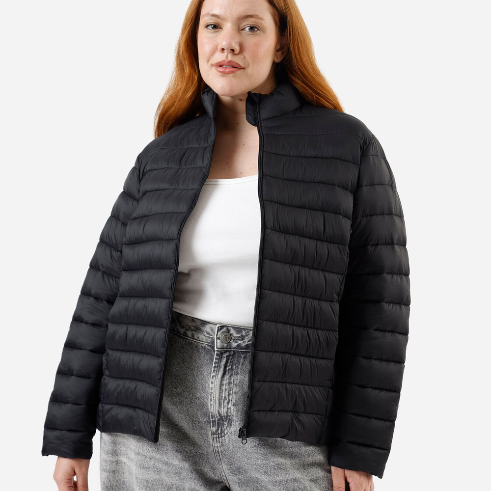 Jaqueta puffer feminina gola alta plus size preta Jaqueta puffer feminina gola alta plus size preta