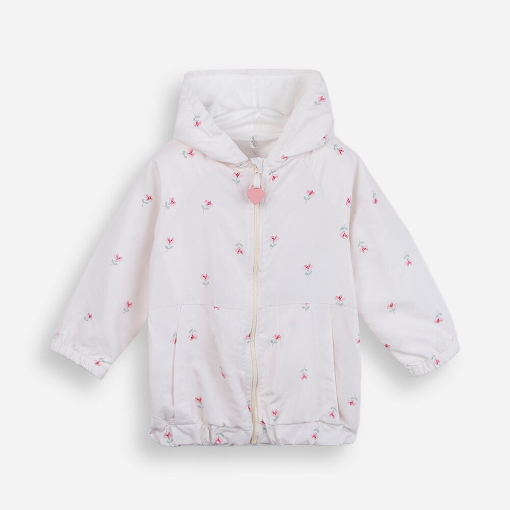 Jaqueta infantil com capuz floral off white Jaqueta infantil com capuz floral off white