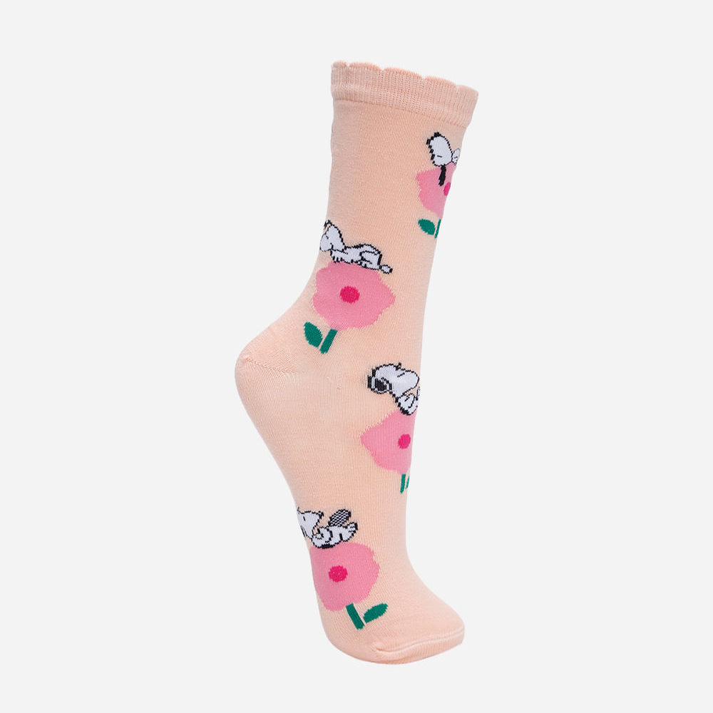 Meia cano alto snoopy rosa